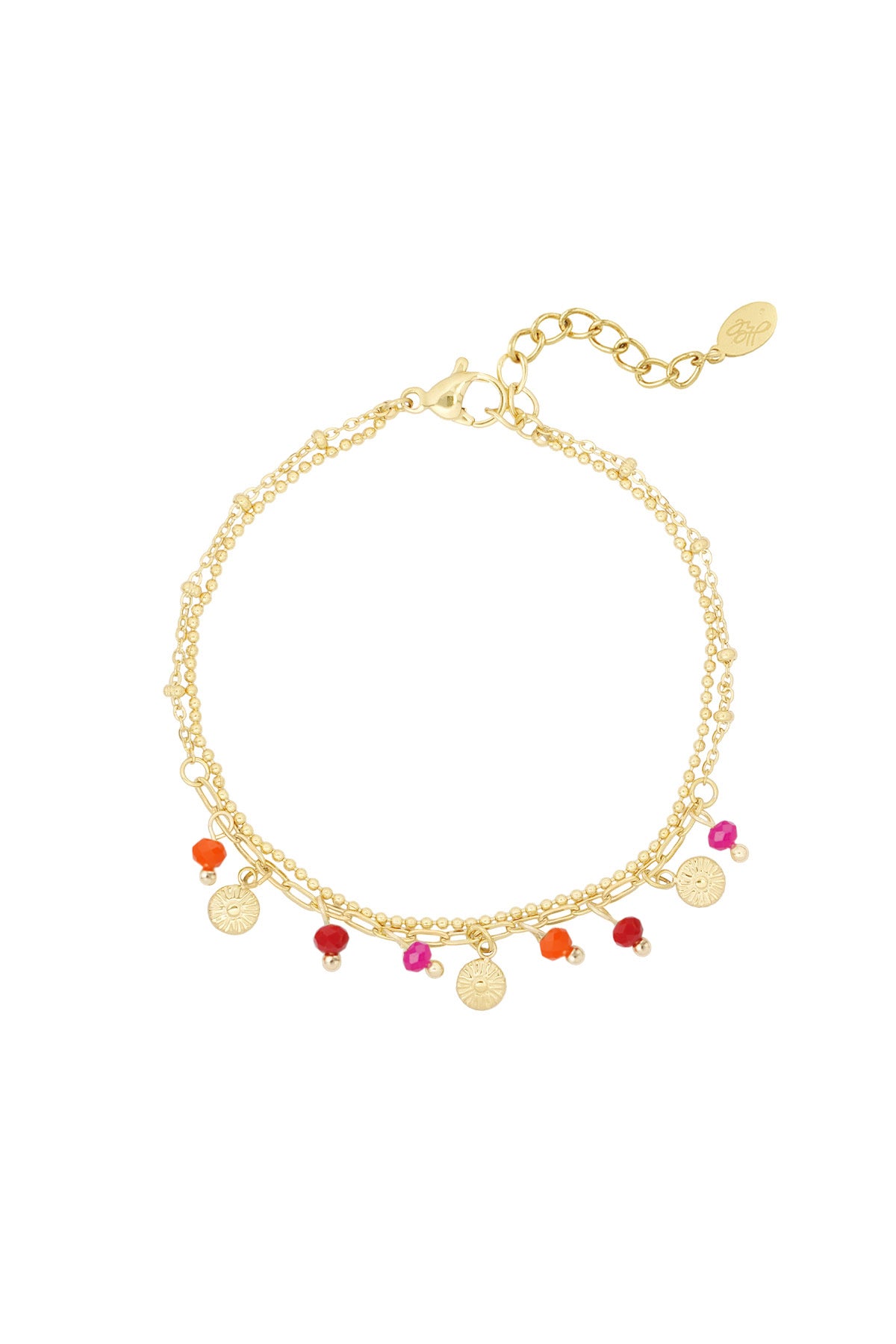 Bracelet with coins and beads - pink/Gold color