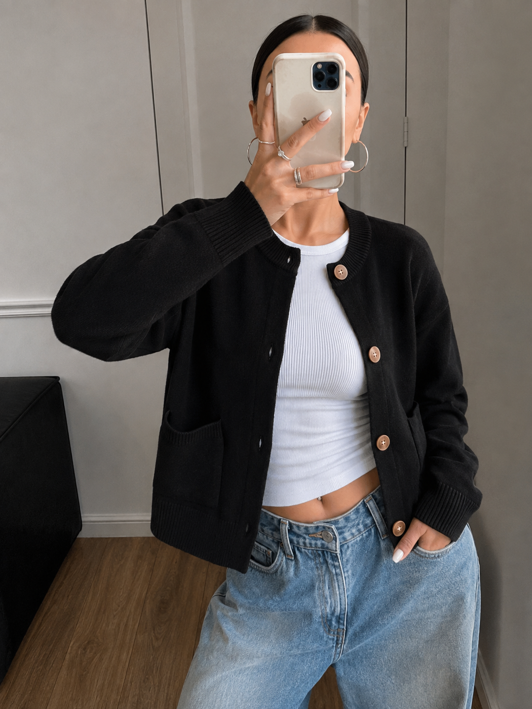 Gilet Doux Maille Épaisse À Boutons Et Poches