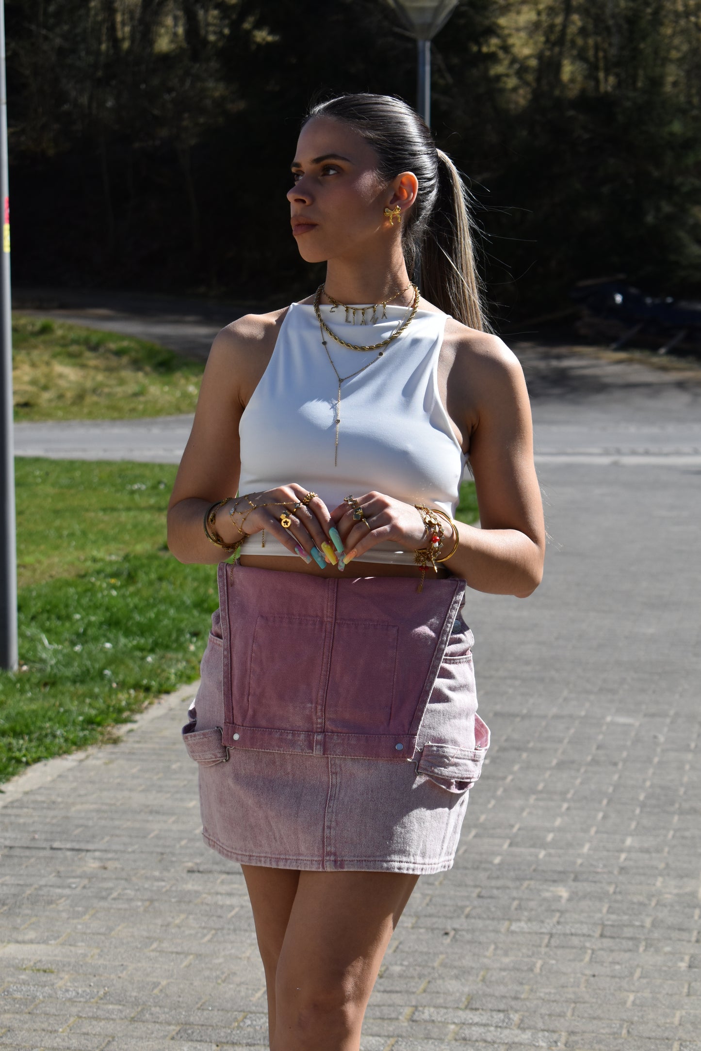 Denim Pink Overall Skirt Ava