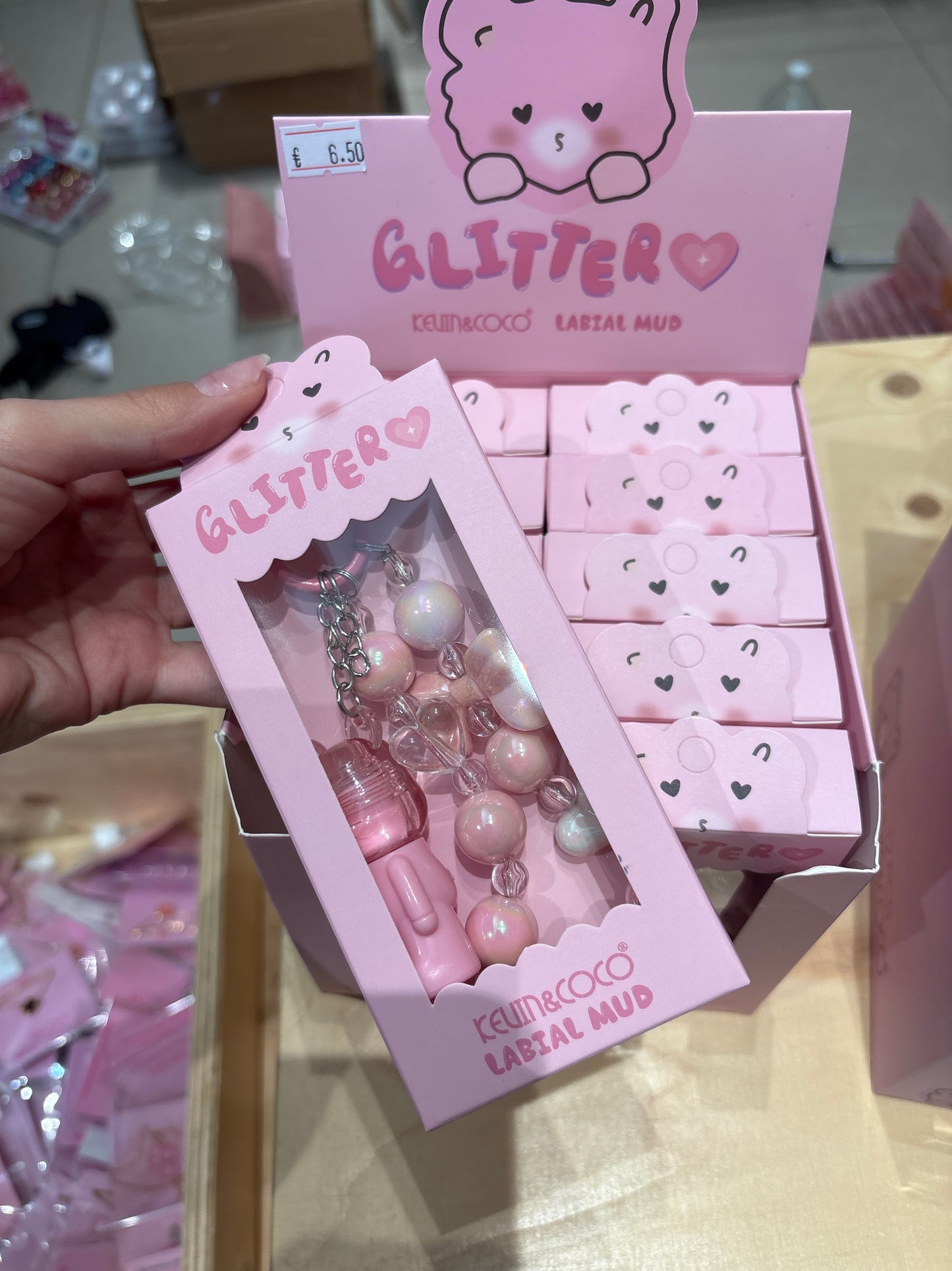 Pink lip gloss keychain