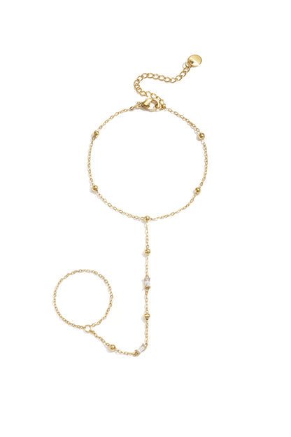 Hand chain with beads and rectangular stones