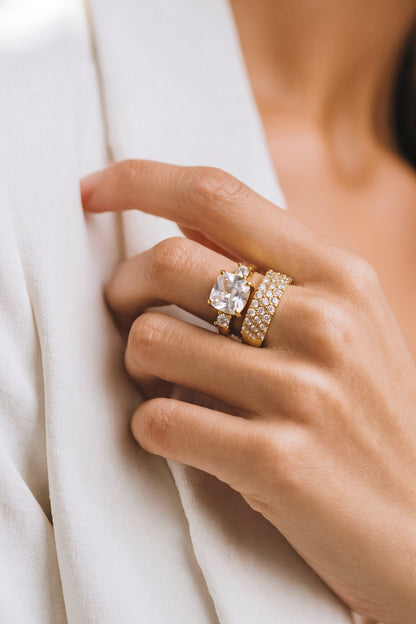 Adjustable statement ring with cubic zirconia stones