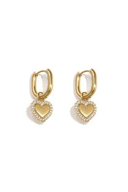 Squoval earrings with heart charms with set edges
