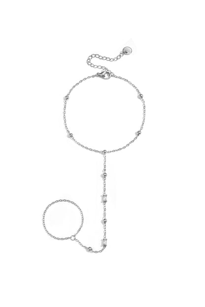 Hand chain with beads and rectangular stones