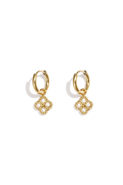 Small hoop earrings with zirconia-set clover charm