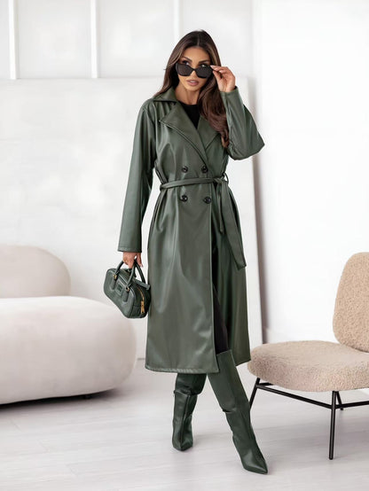 Trench Long Similicuir Avec Cordon Et 4 Boutons