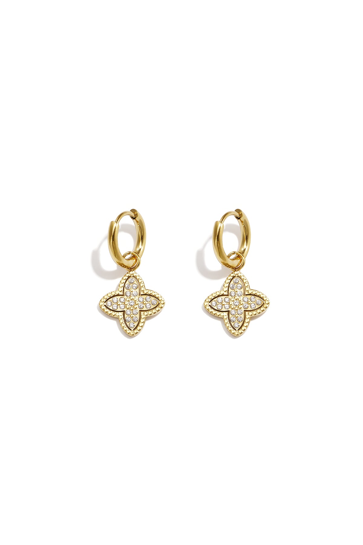 Stainless steel dangle earrings with a four-leaf clover, simple everyday jewelry from the Simple series for women.