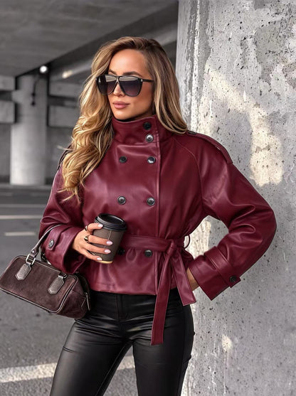 Veste En Similicuir Col Montant