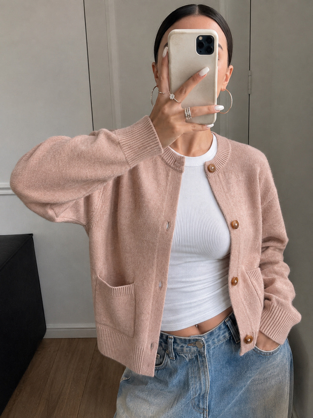 Gilet Doux Maille Épaisse À Boutons Et Poches