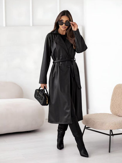 Trench Long Similicuir Avec Cordon Et 4 Boutons
