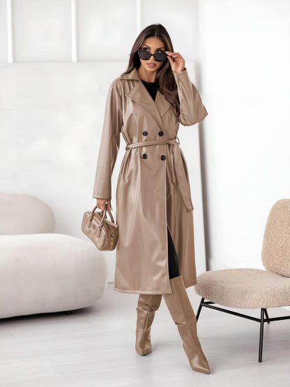 Trench Long Similicuir Avec Cordon Et 4 Boutons
