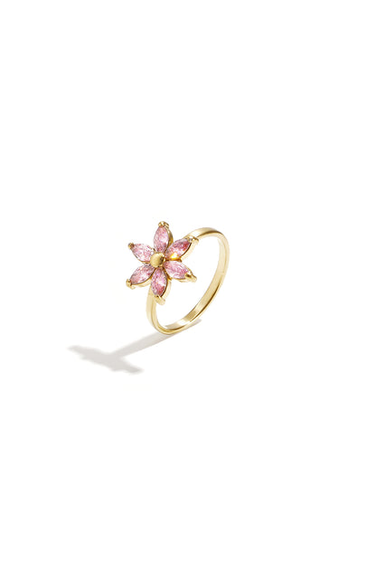Ring with rhinestone flower